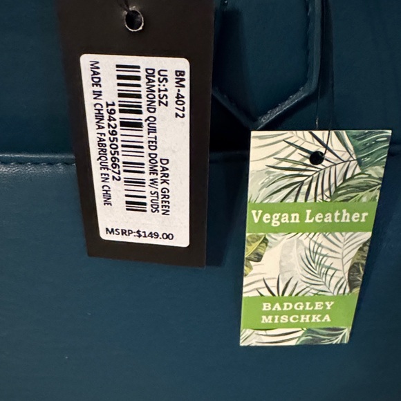 Badley Mischka Vegan Quilted Satchel in Tealish with Gold Accents NWT - Picture 3 of 7